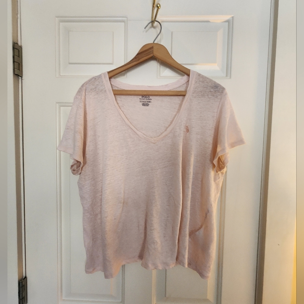 Polo Ralph Lauren Tshirt Pink Size Xl Classic Preppy Linen